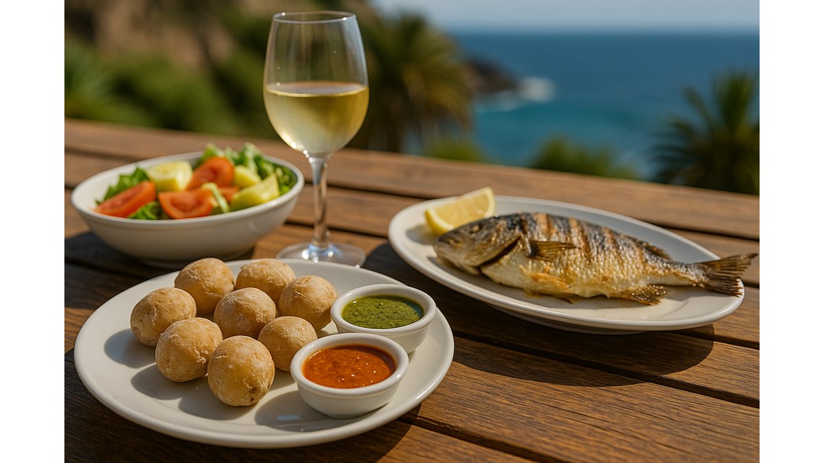 Traditional Canarian food: papas arrugadas with mojo sauces